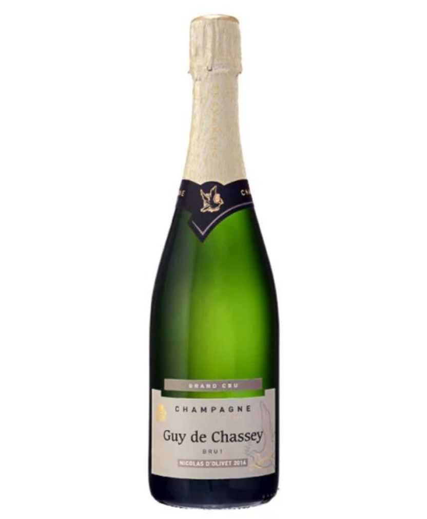 Front view of a bottle of Guy de Chassey - Cuvée Nicolas d'Olivet 2018 champagne