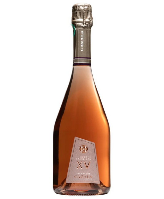 Front view of a botte of Cazals - Rosé XV - Grand Cru Champagne bottle